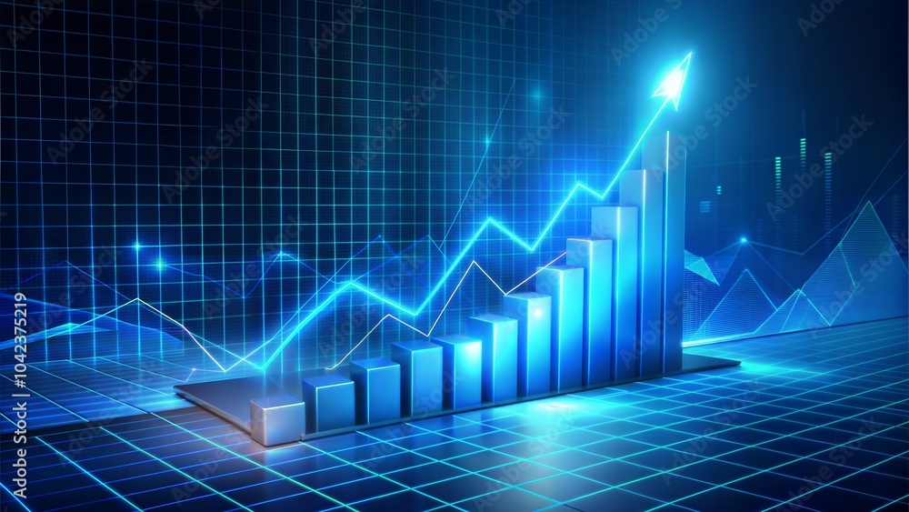 Digital graph showing upward trend in blue tones, modern data visualization. Digital graph showing upward trend in blue tones, modern data visualization.