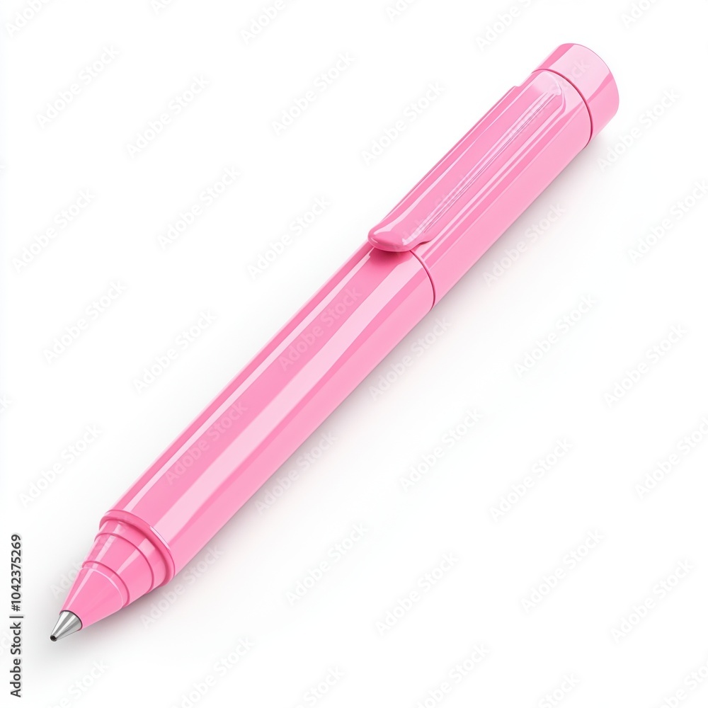 Stylish Pink Ballpoint Pen on White Background with Glossy Finish Stylish Pink Ballpoint Pen on White Background with Glossy Finish