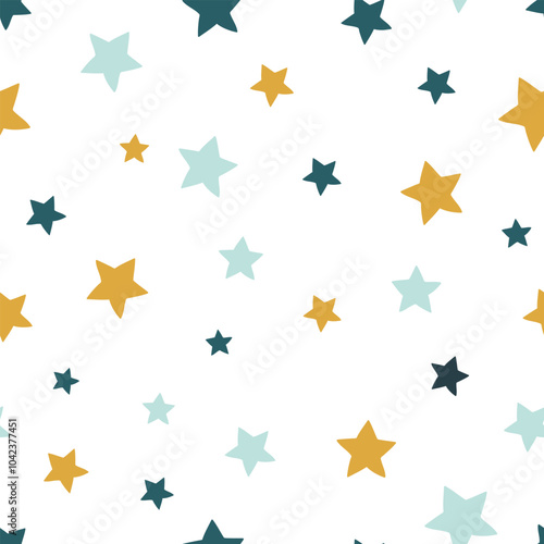 Seamless pattern with stars. Vector illustration on white background. It can be used for wallpapers, wrapping, cards, patterns for clothes.