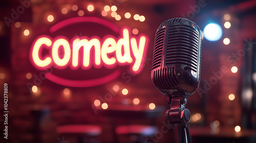 Stand-Up Comedy Setup with Neon Lights 