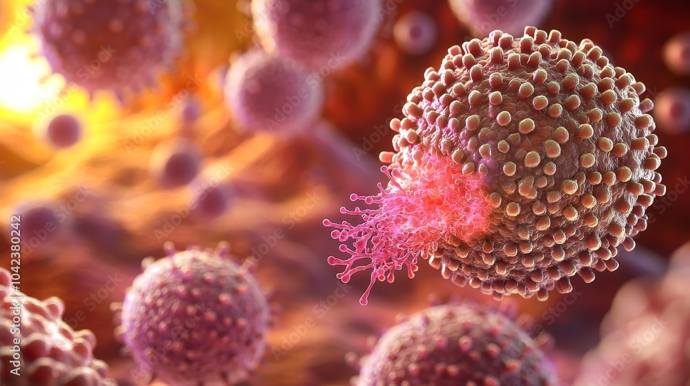 Fototapeta premium Visualizing Therapeutic Efficacy in Cancer:Apoptotic Cells Within a Tumor.Concept of cancer treatment, apoptosis, cell death, medical research, drug development.