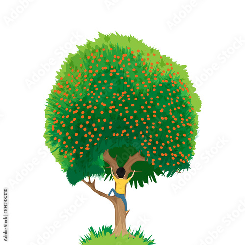 boy climbing tree mischievous child