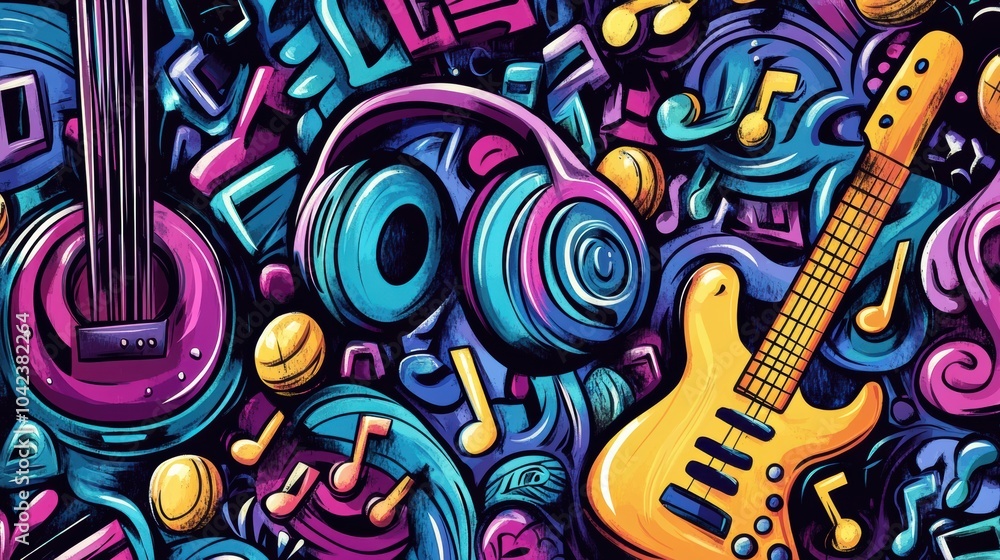 A vibrant collection of doodles featuring musical instruments, sound waves, and notes, perfect for celebrating the joy of music and creativity. Generative AI A vibrant collection of doodles featuring musical instruments, sound waves, and notes, perfect for celebrating the joy of music and creativity. Generative AI