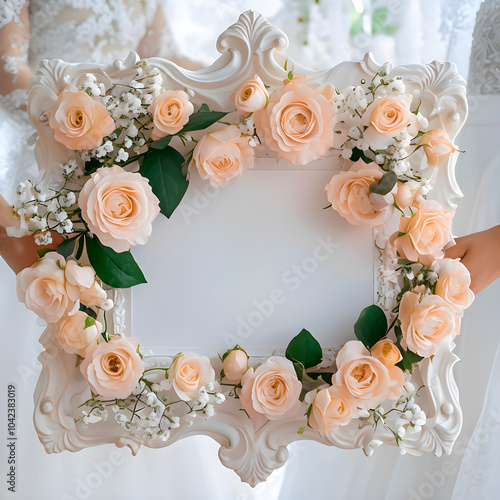 Floral frame for wedding welcome guests with copy space