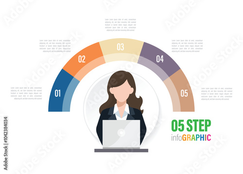 woman employee half circle Pie charts for infographics. Elements with 3, 4, 5, 6, 7, 8, 9, 10 steps, options.