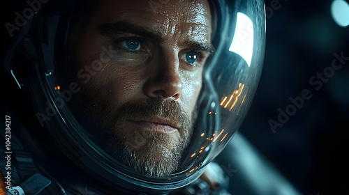 Close-up of an astronaut in...