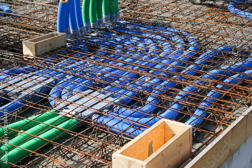 Climate pipe system inside underfloor, house building 