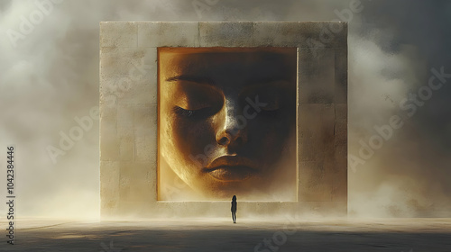 A giant face sculpture loom...