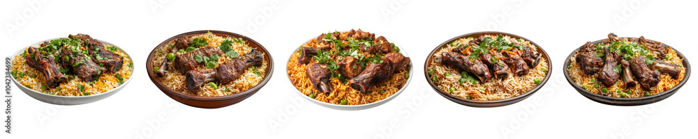 Traditional Goat Legs Kabuli Biryani, Perfectly Isolated on a Transparent Background for Product Promotions, Social Media Campaigns, and Decorative Use. Traditional Goat Legs Kabuli Biryani, Perfectly Isolated on a Transparent Background for Product Promotions, Social Media Campaigns, and Decorative Use.