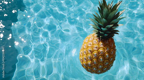 A pineapple floating in a c...