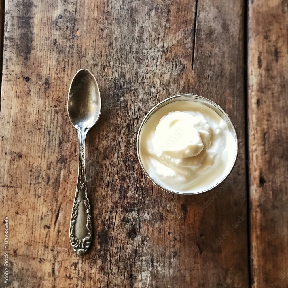 Savory plain yogurt on rustic surface. Savory plain yogurt on rustic surface.