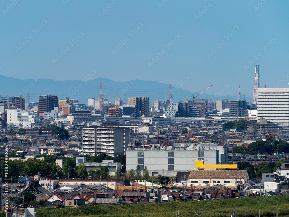 Obraz premium 高台から見る大阪の街並みと淡路島の風景