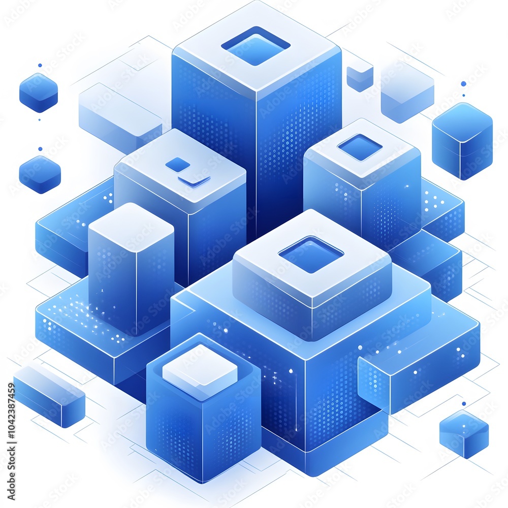 Fototapeta premium Abstract digital structure featuring layered blue geometric shapes in a tech-inspired aesthetic.