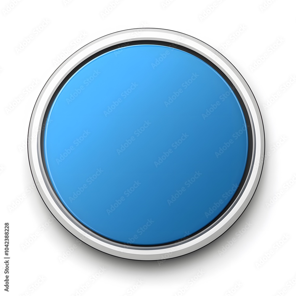 A sleek round blue button with a glossy finish and a metallic rim, perfect for digital interfaces. A sleek round blue button with a glossy finish and a metallic rim, perfect for digital interfaces.