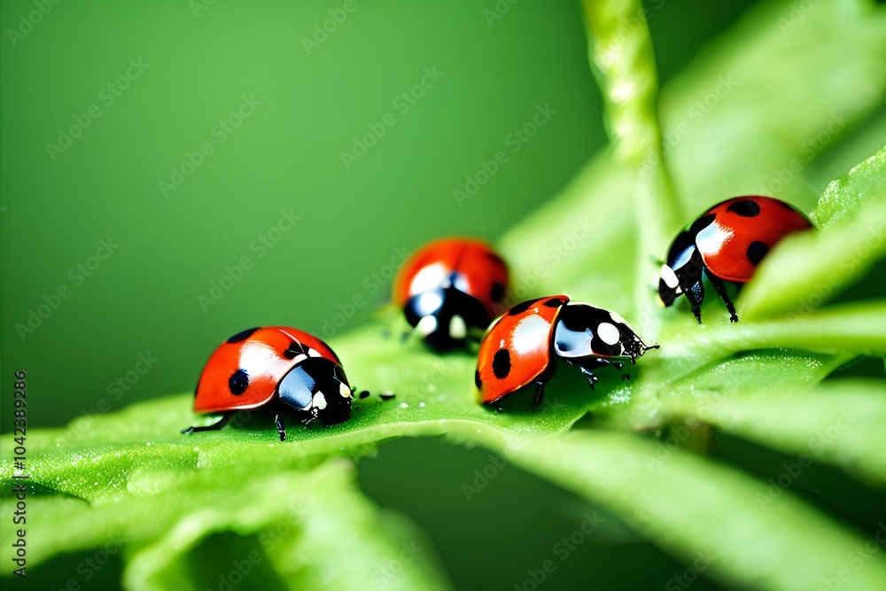 Group of Ladybugs on a Leaf