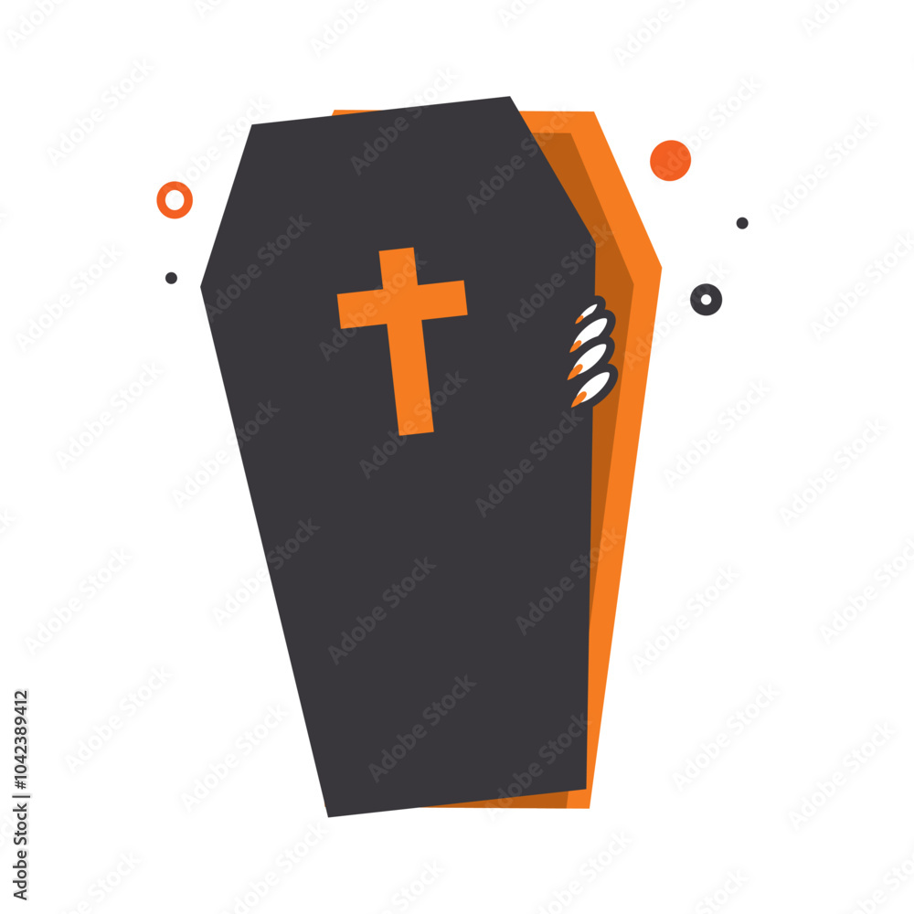 Obraz premium Halloween coffin with hand emerging and cross symbol, Vector