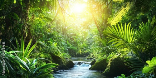 Sunlit Jungle Stream.