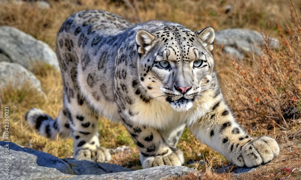 Fototapeta premium close up of a snow leopard in China