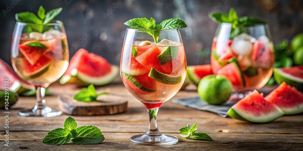 Refreshing and vibrant watermelon sangria with white wine and mint Refreshing and vibrant watermelon sangria with white wine and mint