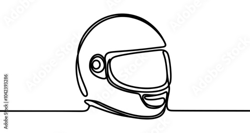 Continuous line drawing representing a motorcycle helmet