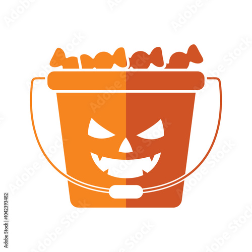 Halloween pumpkin candy bucket filled with treats, Vector