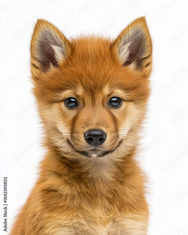Fototapeta premium Mystic portrait of baby Dhole , copy space on right side, Headshot, Close-up View, isolated on white background