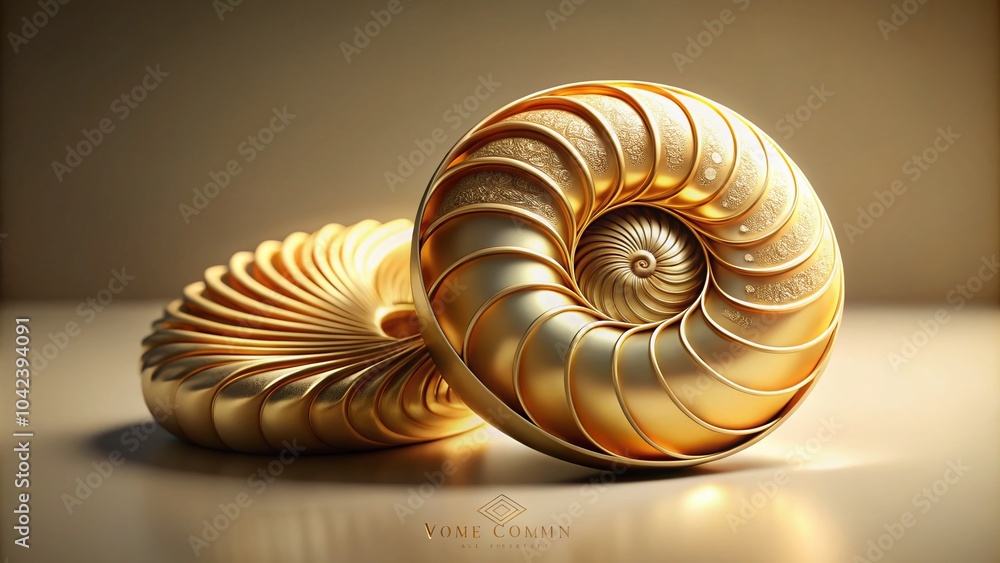 Obraz premium 3D Golden Nautilus Shell Spiral Logo Design for Elegant Branding and Creative Projects