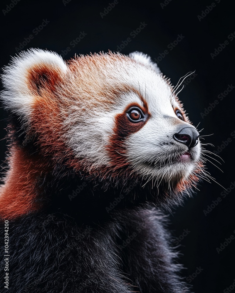 Obraz premium Mystic portrait of baby Giant Panda, copy space on right side, Headshot, Close-up View, isolated on white background