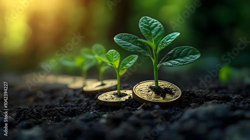 Plants growing from coins s...
