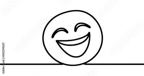 Simple line art illustration of a laughing face emoji on a white background. Vector illustration.