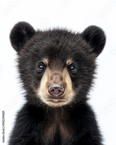 Mystic portrait of baby Grizzly Bear, copy space on right side, Headshot, Close-up View, isolated on white background