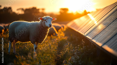 A sheep stands beside solar...