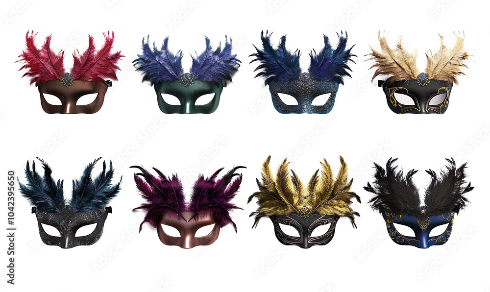 masquerade feather eye party masks in different colors on a transparent background masquerade feather eye party masks in different colors on a transparent background