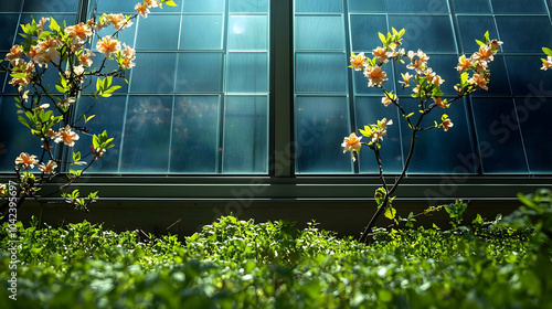 Blossoming flowers in front...