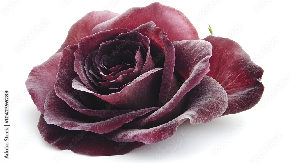 Elegant red rose with velvety petals, isolated on a pristine white background, emphasizing the deep crimson tones and soft curves Elegant red rose with velvety petals, isolated on a pristine white background, emphasizing the deep crimson tones and soft curves