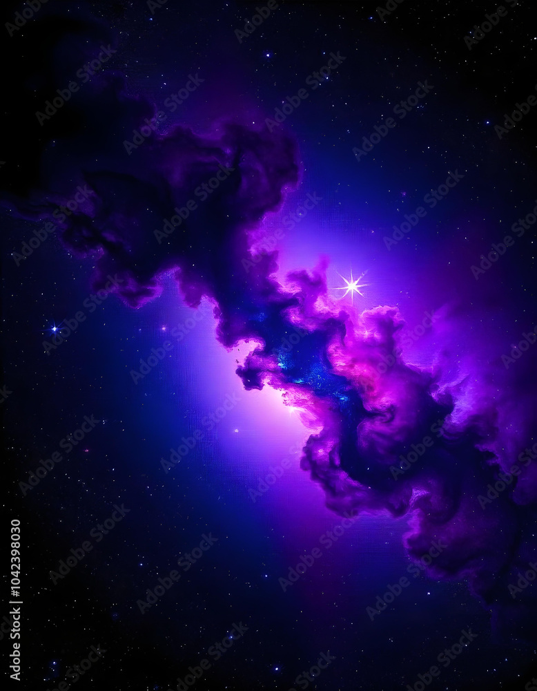Mysterious nebula in deep space with luminous stars twinkling in the background, surrounded by dark billowing clouds, showcasing a vibrant color palette of purple, blue, and splashes of red. Mysterious nebula in deep space with luminous stars twinkling in the background, surrounded by dark billowing clouds, showcasing a vibrant color palette of purple, blue, and splashes of red.