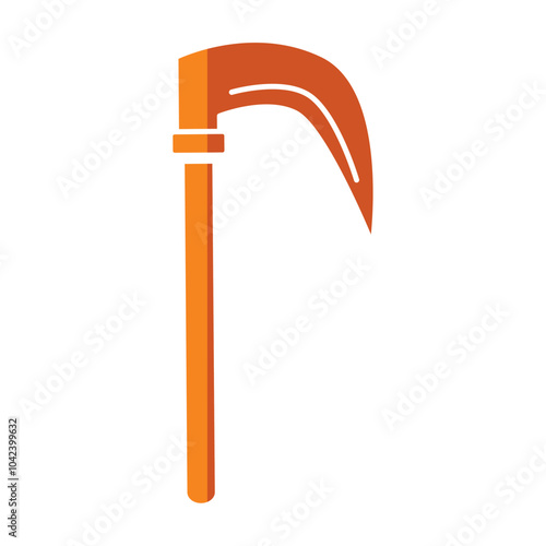 Halloween scythe with orange handle and spooky design, Vector