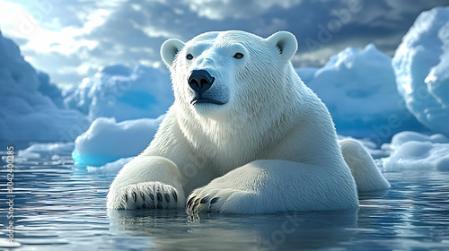 A polar bear resting on ice...