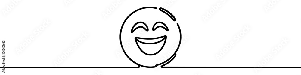 Continuous line drawing of a laughing face emoji Continuous line drawing of a laughing face emoji