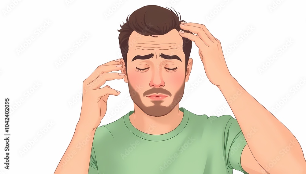Man Checking for Hair Loss Man Checking for Hair Loss