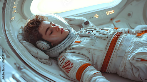 Astronaut resting in a spac...