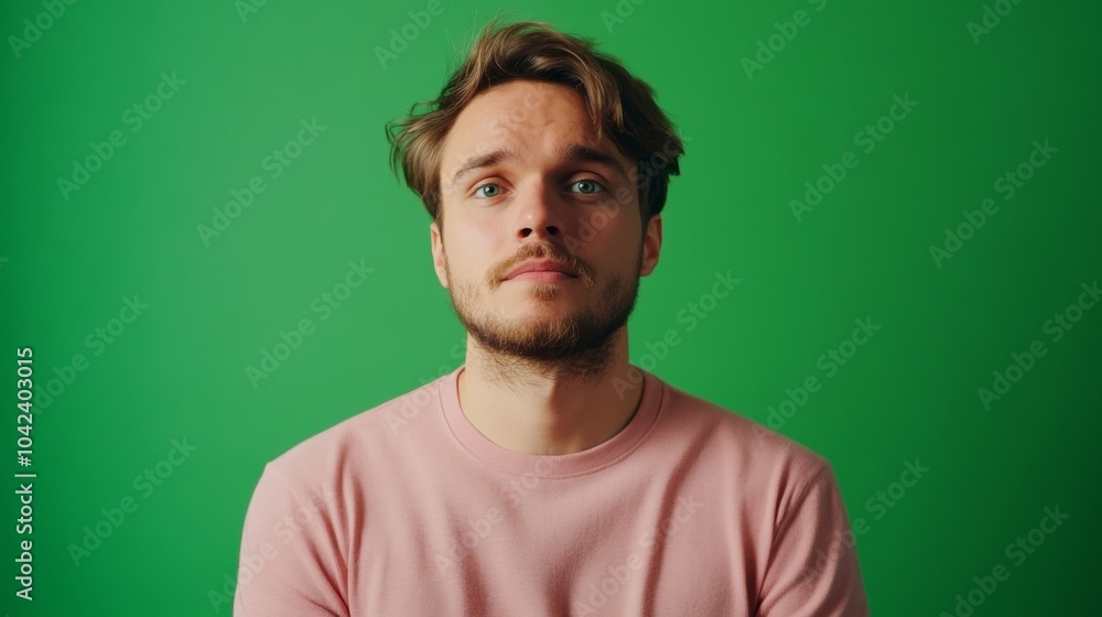 A thoughtful individual with a slight smile looking directly at the viewer surrounded by a calming green hue. A thoughtful individual with a slight smile looking directly at the viewer surrounded by a calming green hue.