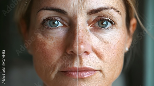 Visual post comparing non-surgical anti-aging treatments and facelift, featuring before-and-after images of skin firmness and smoothness, High Detail, Bright Lighting photo