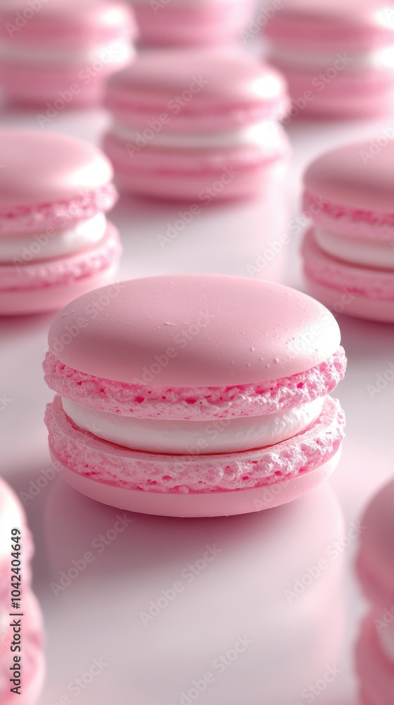 Delicate Pink Macarons with Cream Filling on Soft Pastel Background Delicate Pink Macarons with Cream Filling on Soft Pastel Background