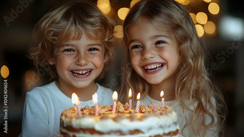 Two smiling children celebr...