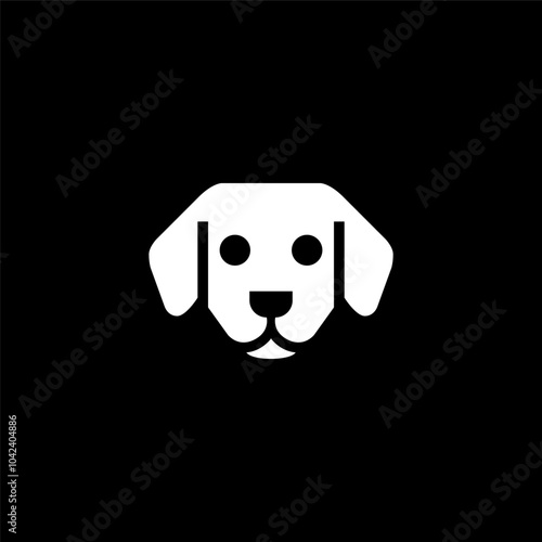 simple dog head logo vector, pet animal, friendly pet shop logo, flat minimalist, black and white illustration