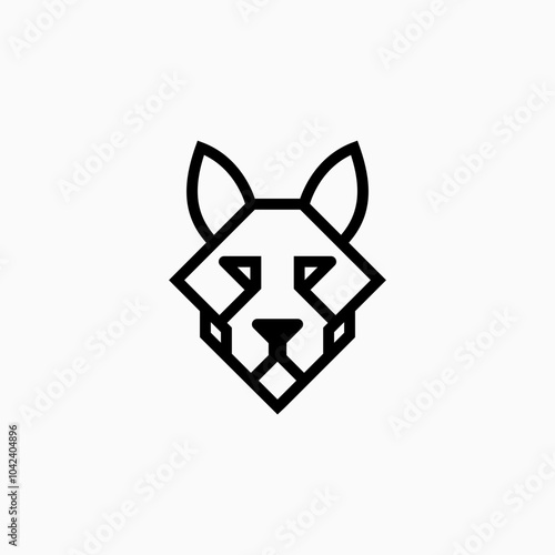 simple dog head pug, puddle head, friendly animal outline minimalist modern logo line art black and white, pet shop