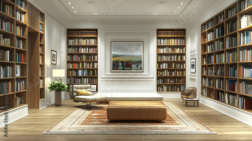 Cozy library with bookshelv...