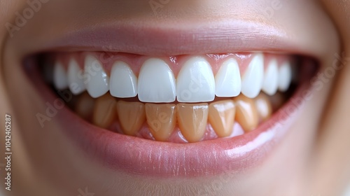 Close-up before-and-after shot of teeth, highlighting the removal of plaque and stains after a dental cleaning, Photorealistic, Bright Lighting, High Detail