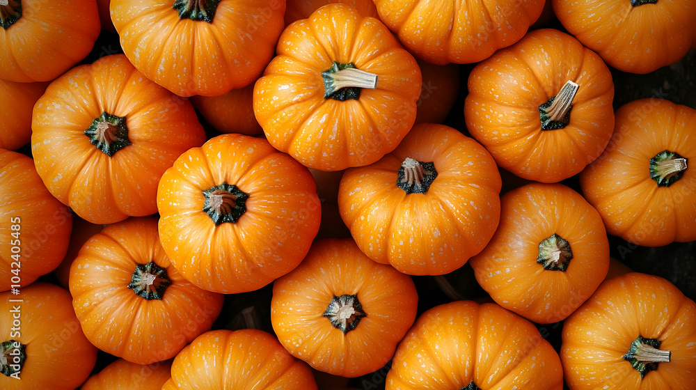 A collection of vibrant orange pumpkins arranged closely together. A collection of vibrant orange pumpkins arranged closely together.
